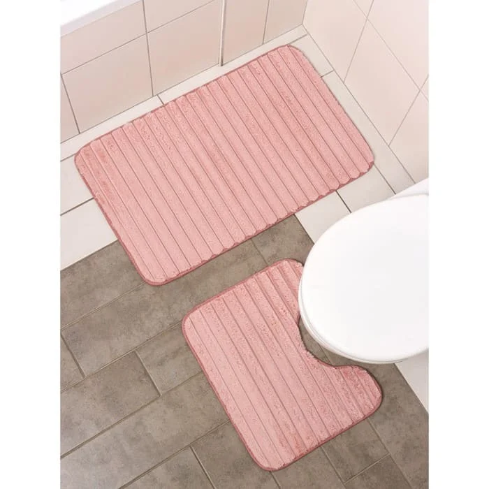 Набор ковриков 2 шт, для ванной и туалета 40?50 см, 50?80 см SAVANNA «Оливия», цвет розовый, 9094013
