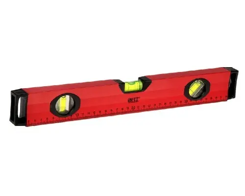 Уровень, 3 глазка, красный корпус, магнитная полоса, ручки, шкала 400 мм FIT IT Бизон 18141