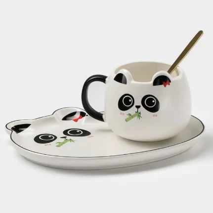 Фото для Чайная пара керамическая с ложкой «Панда», 2 предмета: кружка 180 мл, блюдце, 7557796