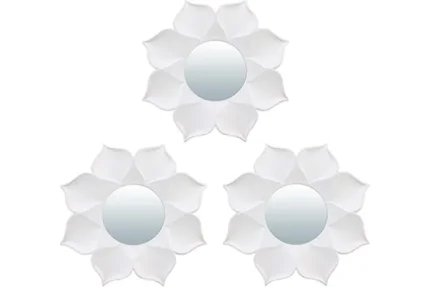 Комплект декоративных зеркал QWERTY Бордо, белый, 3 шт, диаметр 10 см