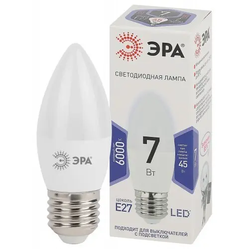 Лампочка светодиодная ЭРА STD LED B35-7W-860-E27 свеча холодный дневной свет