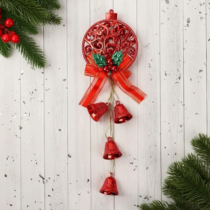 Акция! Украшение новогоднее "Уютная сказка" колокольчики узорный шар, 10х27 см, красный, 9692782
