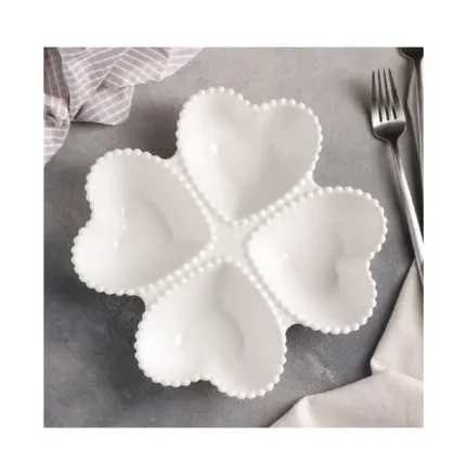 Фото для Менажница «Сердца» керамика, 4 ячейки, 25?4,5 см, белый, 4325287