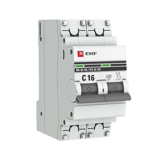 Автоматический выключатель 2P 16А (C) 4,5kA ВА 47-63 EKF