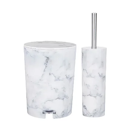 Фото для Набор для ванной из 2 предметов LIMON ведро 4.5л, ершик для унитаза, пластик, белый мрамор (166-129)