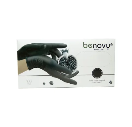 Фото для Перчатки из термопластичного эластомера, текстурированные, черные BENOVY M № 100