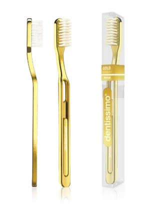 Фото для Зубная щетка DENTISSIMO (ДЕНТИССИМО) toothbrush GOLD (золотая ручка + средней жесткости прозрачная