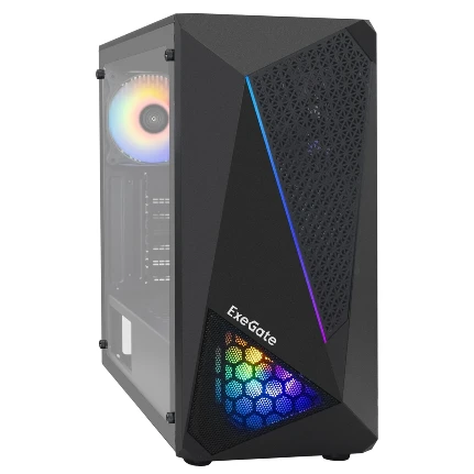 Фото для Корпус Exegate EVO-8225 (ATX, без БП, 2*USB+1*USB3.0, черный, 2 вент. с RGB подсветкой и полоса на передней панели, боковая пане
