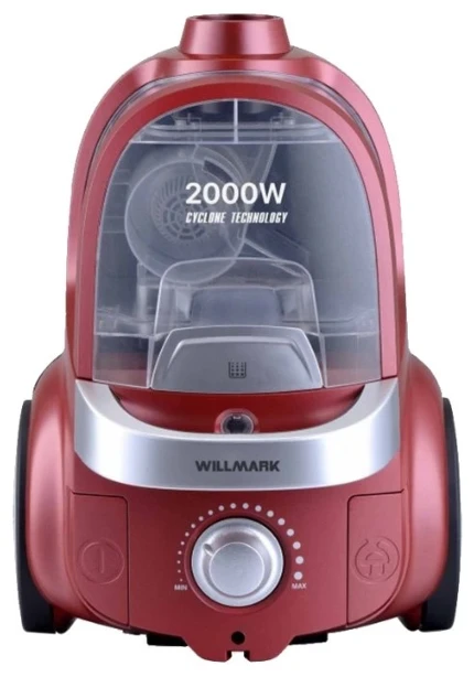 Фото для Пылесос Willmark VC-2067СY Цвет красный, мощность 2000Вт, мощность всасывания 350Вт, регулировка мощности на корпусе, телескопич