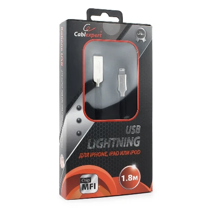 Фото для Дата-кабель USB-Lightning Cablexpert CC-P-APUSB02Bk-1.8M Длина 1.8м, Цвет черный, Тканевая оплетка, Чип MFI, Интерфейс USB 2.0