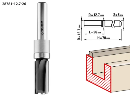Фото для Фреза пазовая прямая с верхним подшипн, D12,7,H26,L70 //ЗУБР
