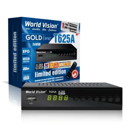 Фото для Эфирный цифровой приёмник World Vision T625A DVB-T2/C/IPTV (H.265, кнопки на корпусе, обучаемый пульт может управлять телевизоро