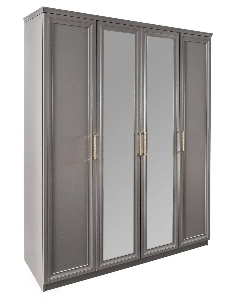 Шкаф "МОККО" 4-дверный с зеркалом серый камень