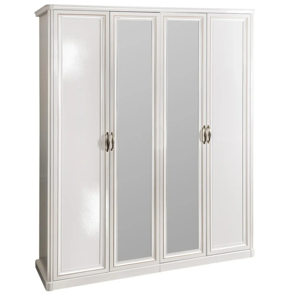 Шкаф "НАТАЛИ" 4-дверный (2+2) с зеркалом белый глянец