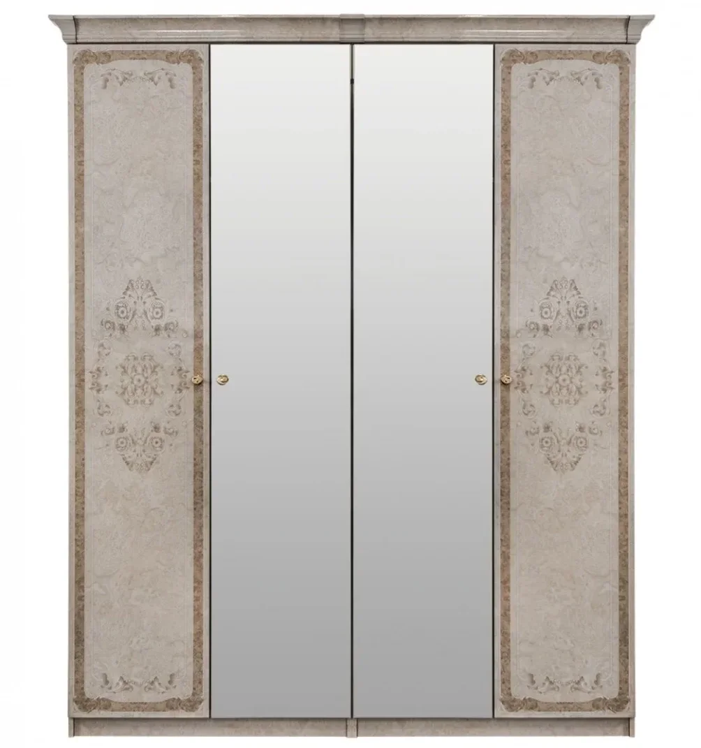 Шкаф "ПАТРИСИЯ" 4-дверный с зеркалом крем корень глянец