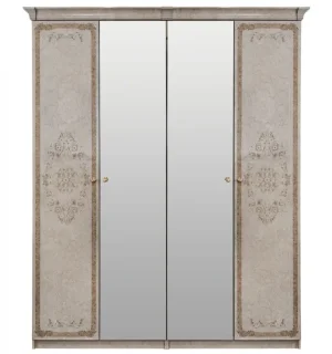 Шкаф "ПАТРИСИЯ" 4-дверный с зеркалом крем корень глянец