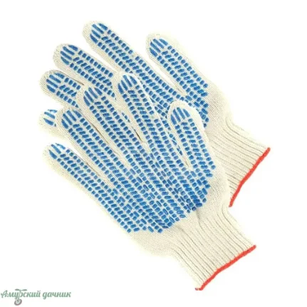 Фото для Перчатки Х/Б(80%) с ПВХ((20%) Белые Люкс ТОЧКА 10/6, 164 текс/52-54г. (ок.красн.ручн)/10