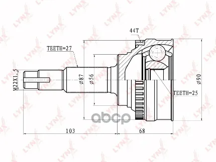 Фото для Шрус Ni [Ni-65a44) 25x56x27 Lynx Co-5718a [=Ni-65a44] Primera P11/12 39100-Au415 LYNXauto арт. CO-5718A