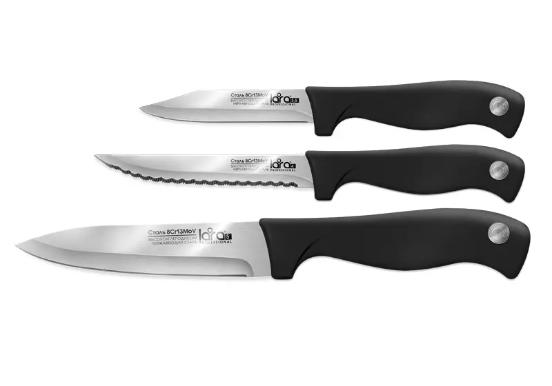 Набор ножей LARA LR05-51 (3 пред,сталь,чёрная ручка Soft Touch)