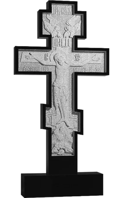 Памятник крест на могилу. Гранитные памятники вертикальные резные черные ВАР-197 (премиум-класс)