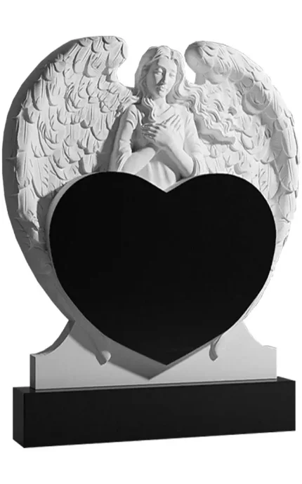 Фото для Гранитные памятники вертикальные резные черные ВАР-264 "Сердце и Ангел" (премиум-класс)