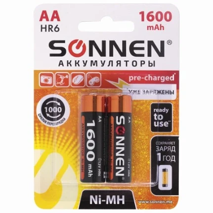 Фото для Батарея аккумуляторная SONNEN АА ( HR6) 1600 mAh