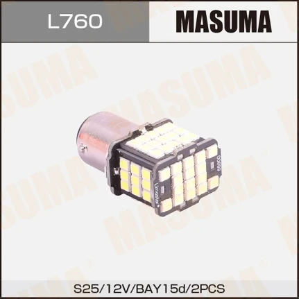 Фото для Лампа светодиодная Masuma P21/5W (BAY15d, S25), 12В, 3.6/0.36Вт (соответствует 21/5Вт), 6500К, комплект 2 шт, арт. L760