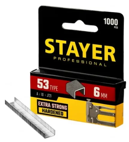 Фото для Скобы для степлера Stayer тонкие тип 53, (11,3 х 0,7 мм), 6 мм (1000 шт.)