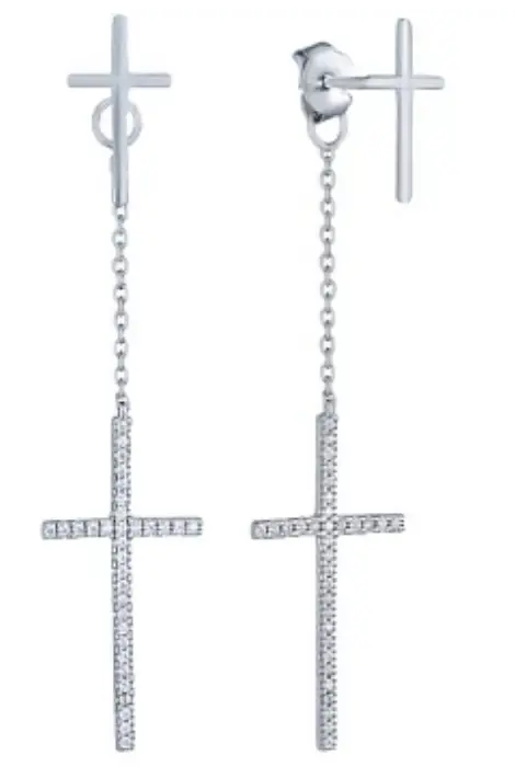 Серебряные серьги-кресты с фианитами E69100010 (Ag 925)