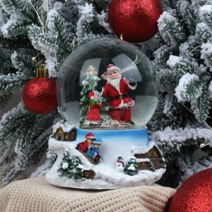 Фото для Шар снежный Дед Мороза с ребенком и елкой музыкальный стекло D10см