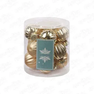 Фото для Набор украшений елочных мини шар с рельефом золотой стеклянный 3см 12шт