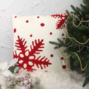 Фото для Подушка декоративная Lanson goods новогодняя с красными снежинками белая 45х45см