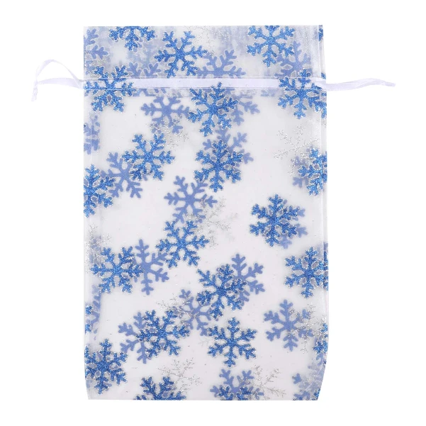 Фото для Мешочек для подарков Снежинки прозрачный синий лофт 20х31см