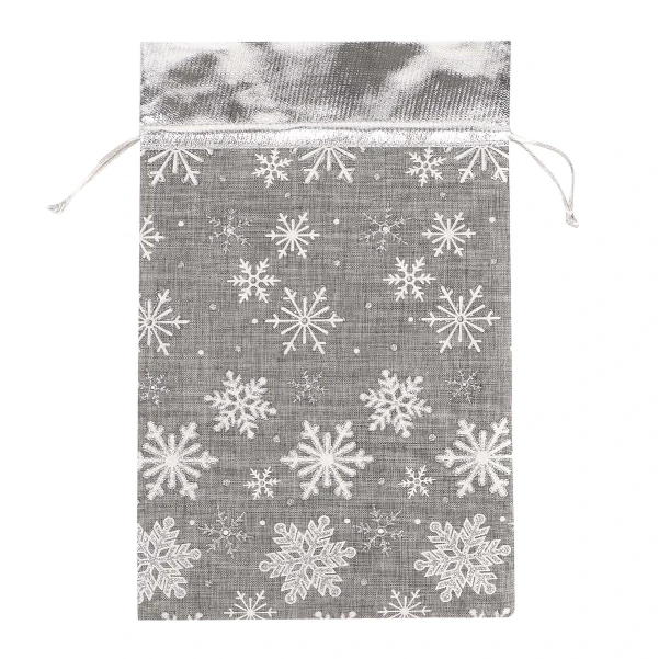 Фото для Мешок новогодний для подарков Снежинки серебро лофт 20х31см