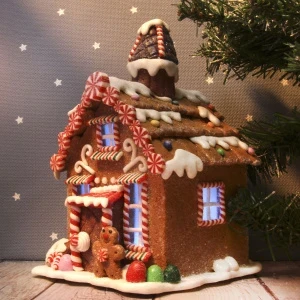 Фото для Новогоднее украшение Пряничный домик с разноцветными конфетами и белой глазурью с подсветкой в ассортименте