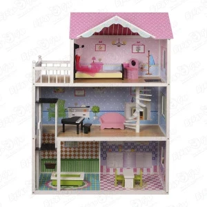 Фото для Домик деревянный Lanson Toys трех этажный с кроватью и мебелью