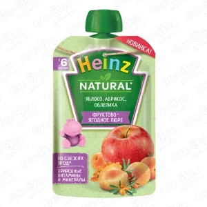 Фото для Пюре Heinz Natural яблоко-абрикос-облепиха 90г с 6мес
