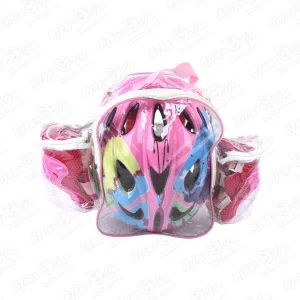 Комплект защиты ROLLO PRO наколенники защита для рук и шлем в рюкзаке розовый 51-54см