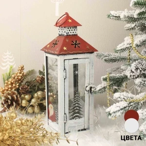 Фото для Фонарь декоративный с новогодним принтом ретро 28см в ассортименте