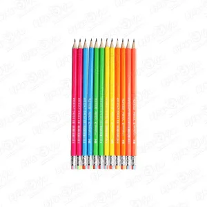 Набор чернографитных карандашей с радужными ластиками 12шт