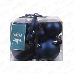 Фото для Набор украшений елочных шар базовый синий матовый 45шт