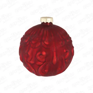 Украшение елочное шар с объемными узорами красный стеклянный 8см