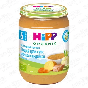Пюре HiPP Organic овощной крем-суп с кабачком и индейкой 190г с 6мес