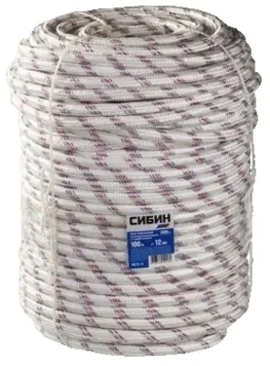 Фал плетеный 8,0 мм х 100 м,16-прядный, с капроновым сердечником (1000 кгс) - СИБИН (50220-08)
