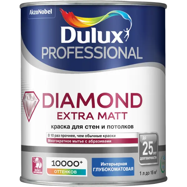 Краска в/д для стен и потолков глубокоматовая Dulux Diamond Extra Matt BС 4,5 л AkzoNobel
