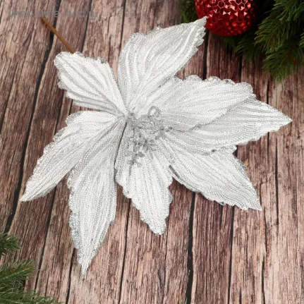 Фото для Декор Холодный цветок, серебро темные края 27*20см