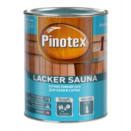 Фото для Лак водный для бани и сауны термостойкий, полуматовый, 1 л Pinotex Lacker Sauna 20 AkzoNobel