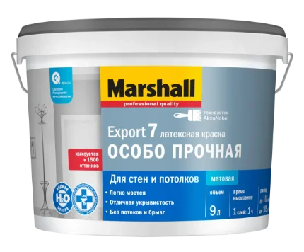 Фото для Краска в/д для стен и потолков латексная матовая Marshall Export-7 BW 9 л AkzoNobel