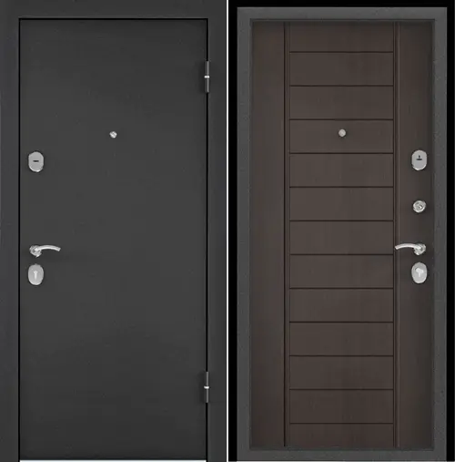 Дверь металлическая темно-серый букле графит,правая,МДФ дуб угольный С6-9,фурн.хром 950*2050*70 (2мм