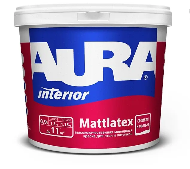 Краска в/д для стен и потолков моющаяся матовая "Aura Mattlatex" 0,9 л ЭСКАРО